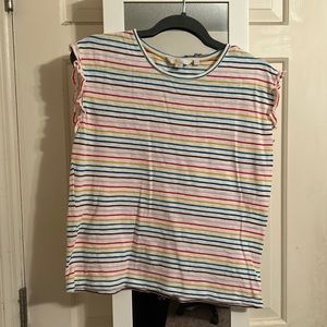 Rainbow striped ruffled tank.